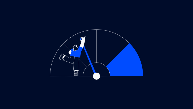 illustration of a project manager in front of a meter for measuring increases