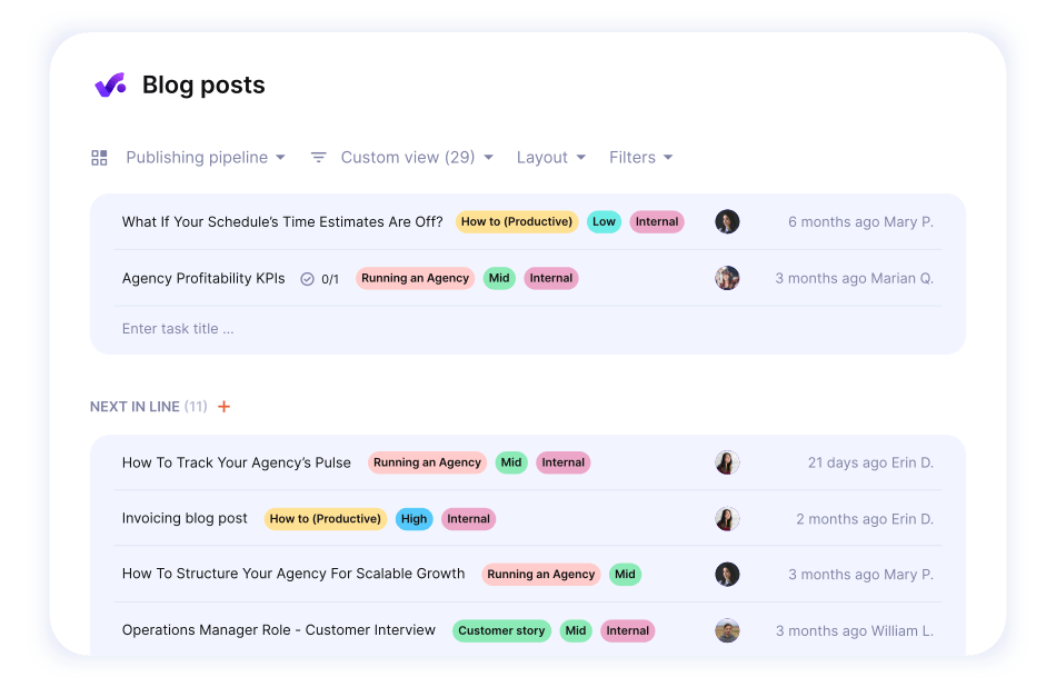 Productives Project Interface Screenshot