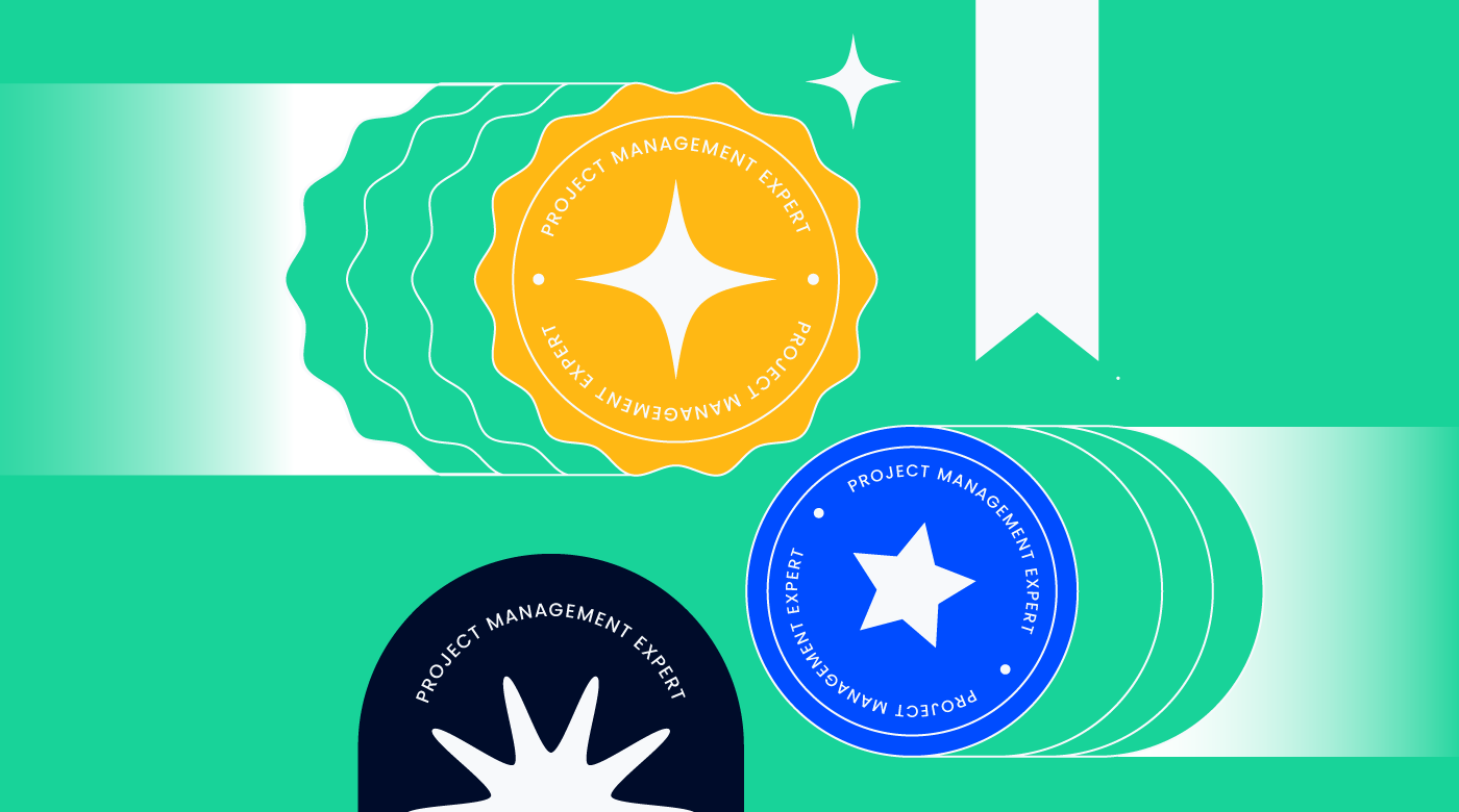 illustration of badges moving across the screen for project management certifications
