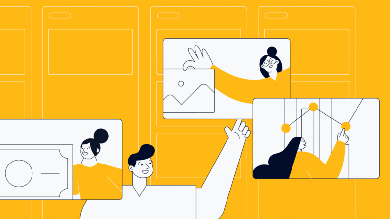 illustration of project managers and team members completing various tasks