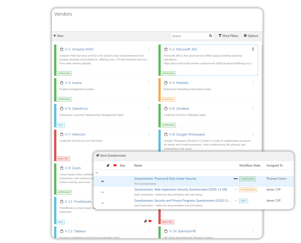 StandardFusion Vendors Management Screenshot