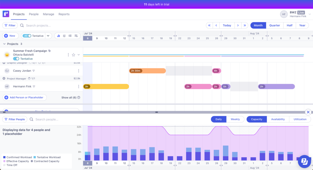 resource capacity planning in Runn
