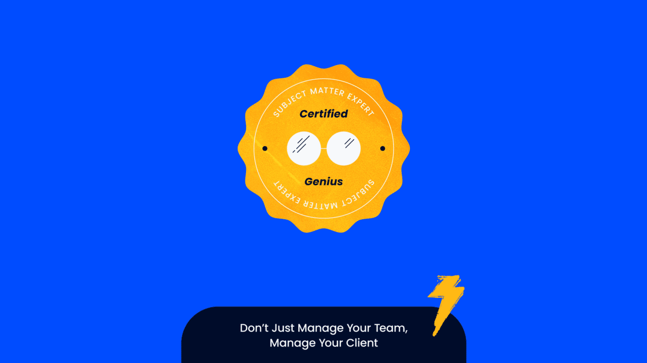 An illustration of a badge that says, "Subject Matter Expert - Certified Genius"
