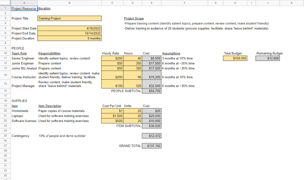 project resource allocation excel template