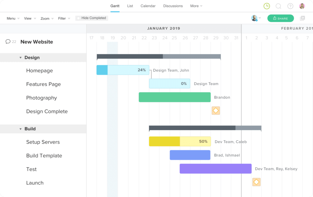 website build gantt chart example screenshot