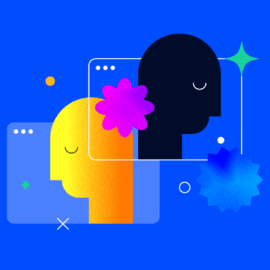 illustration of project managers standing back to back for virtual mentoring in a remote work environment