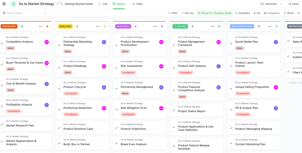 example kanban board clickup project life cycle screenshot