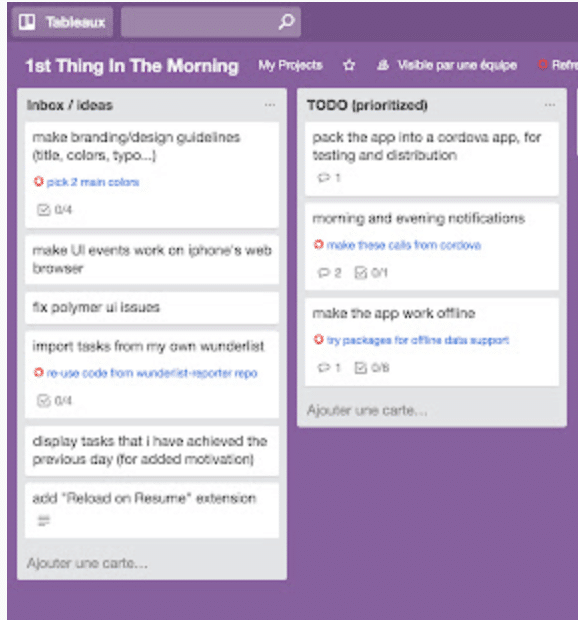 next steps for trello screenshot with checklist item on the front of the trello card