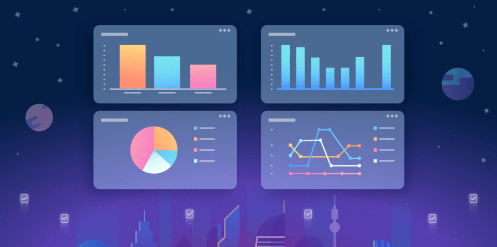 dashboard showing different charts and graphs containing data