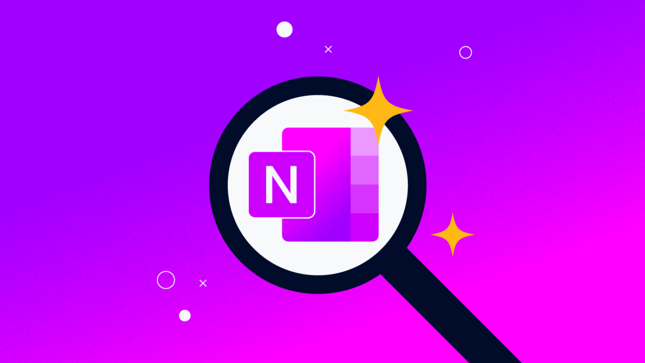 illustration of the OneNote logo under a magnifying glass for how to use onenote for project management
