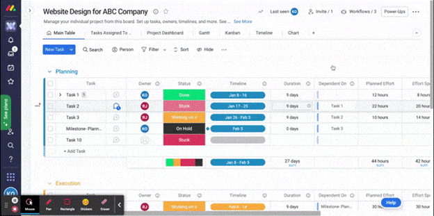 monday.com add columns on table view screenshot