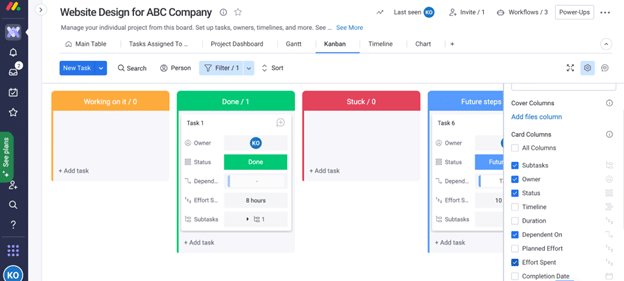 monday.com kanban board view screenshot