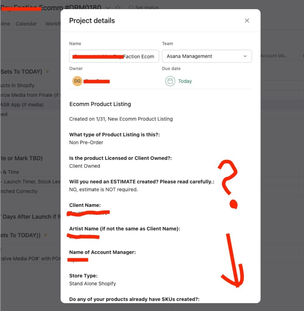 Asana project details screenshot