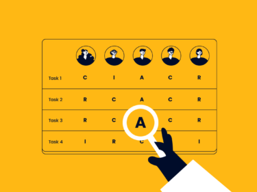 RACI chart with a magnifying glass highlighting a cell in the chart