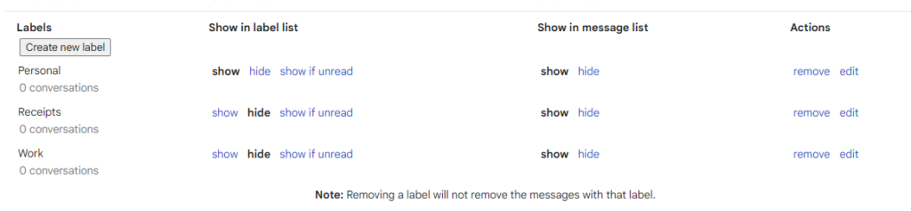 adding and managing labels screenshot