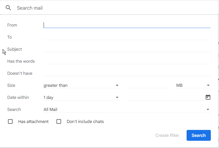 gmail search criteria screenshot