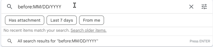 gmail search for emails for a specific date screenshot