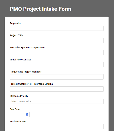 project intake sample form from smartsheet