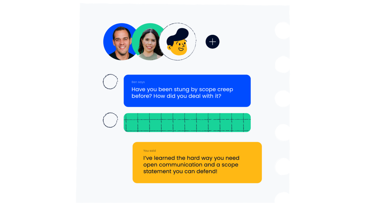 Whimsical illustration of a Slack conversation between learners and instructors