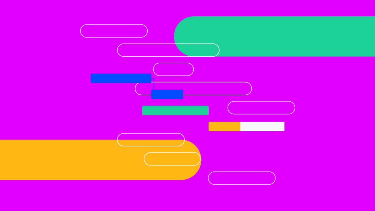 gantt bars in various colors on a pink background for what is a gantt chart