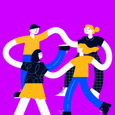 project team holding hands and skipping in a circle for collaboration best practices