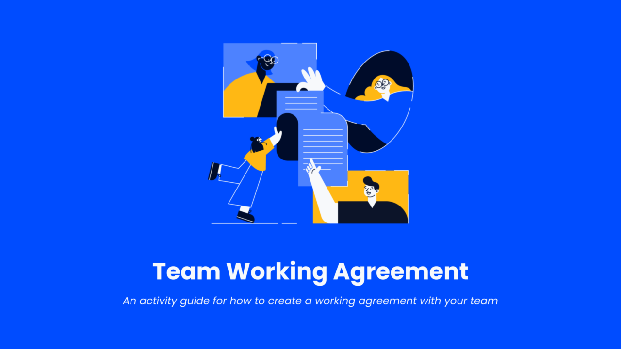 Whimsical illustration of teams collaborating on a team working agreement