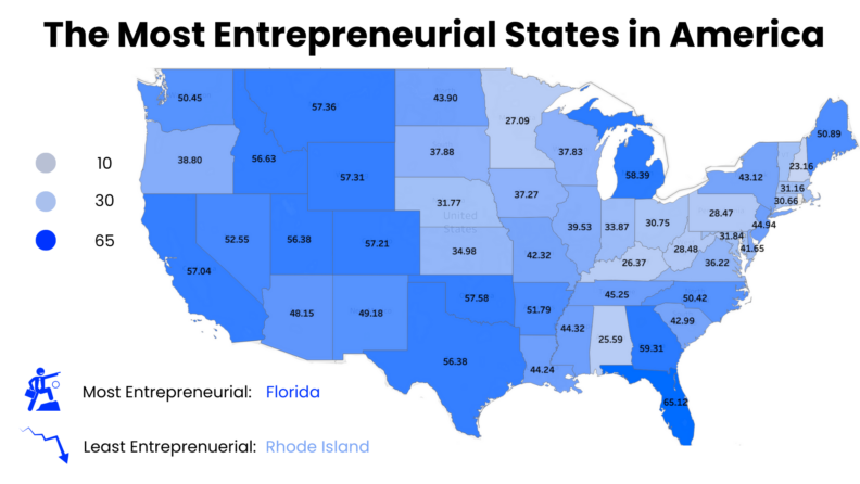 Most Entrepreneurial States Index Map