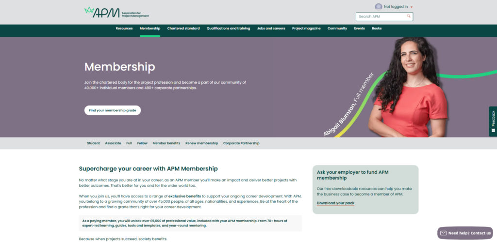 APM membership overview page
