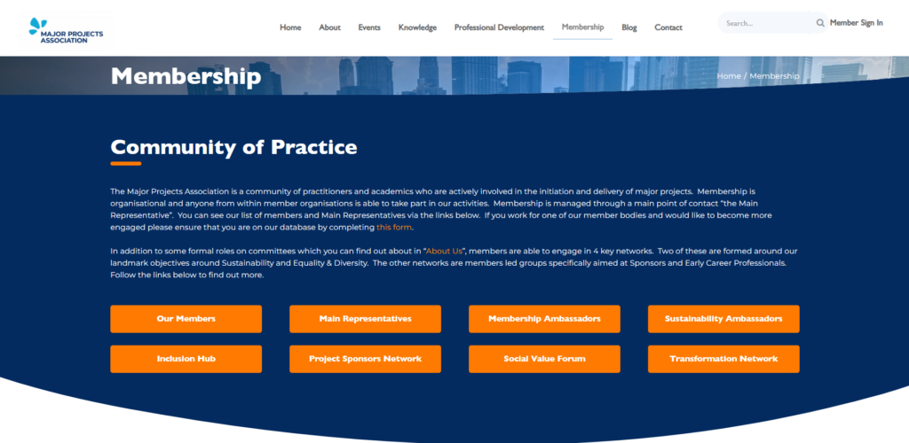 Major Projects Association membership page