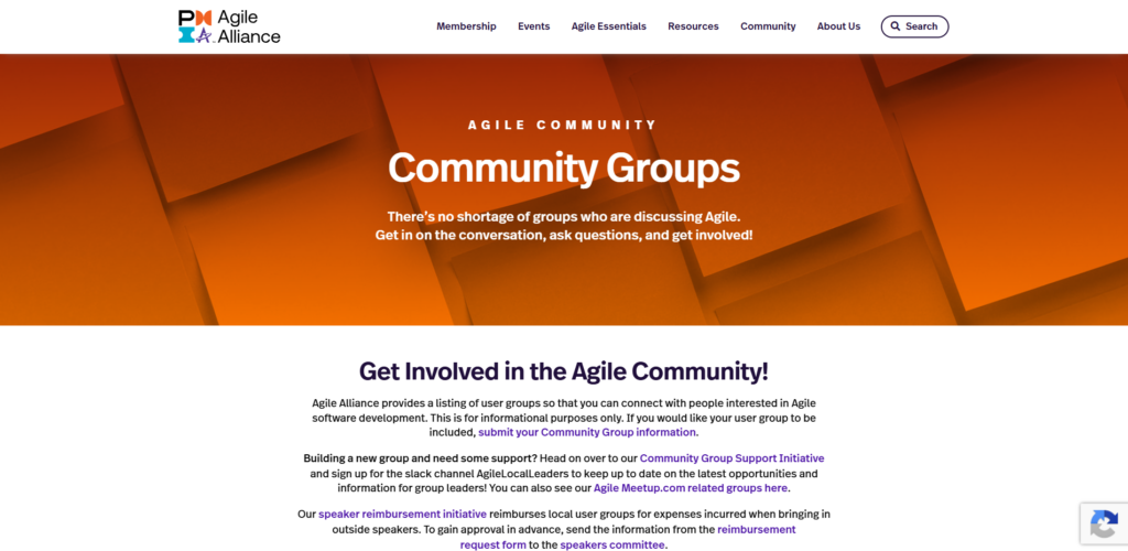 PMI Agile Alliance community groups page