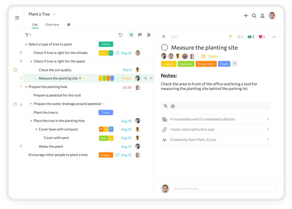 Quire task management feature screenshot