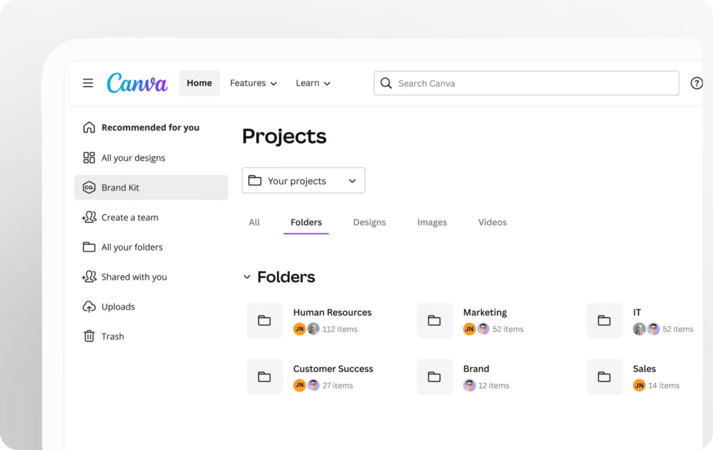 Canva project folders