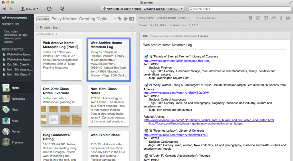 Evernote review list feature interface screenshot