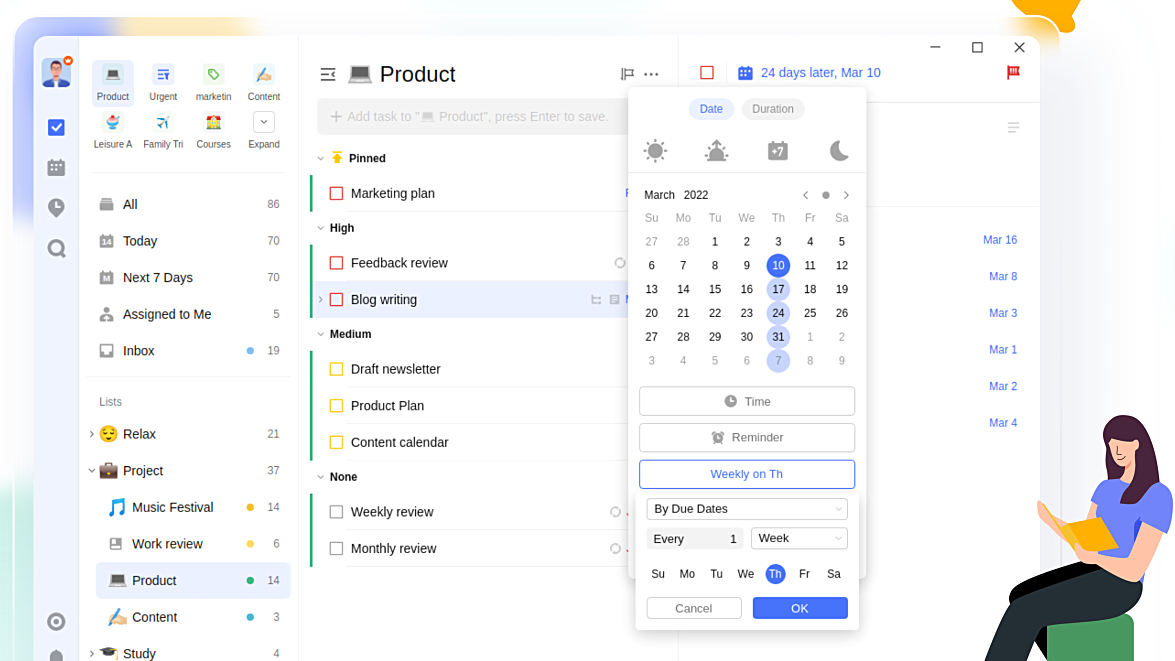A screenshot of the "Product" page of Todoist, 