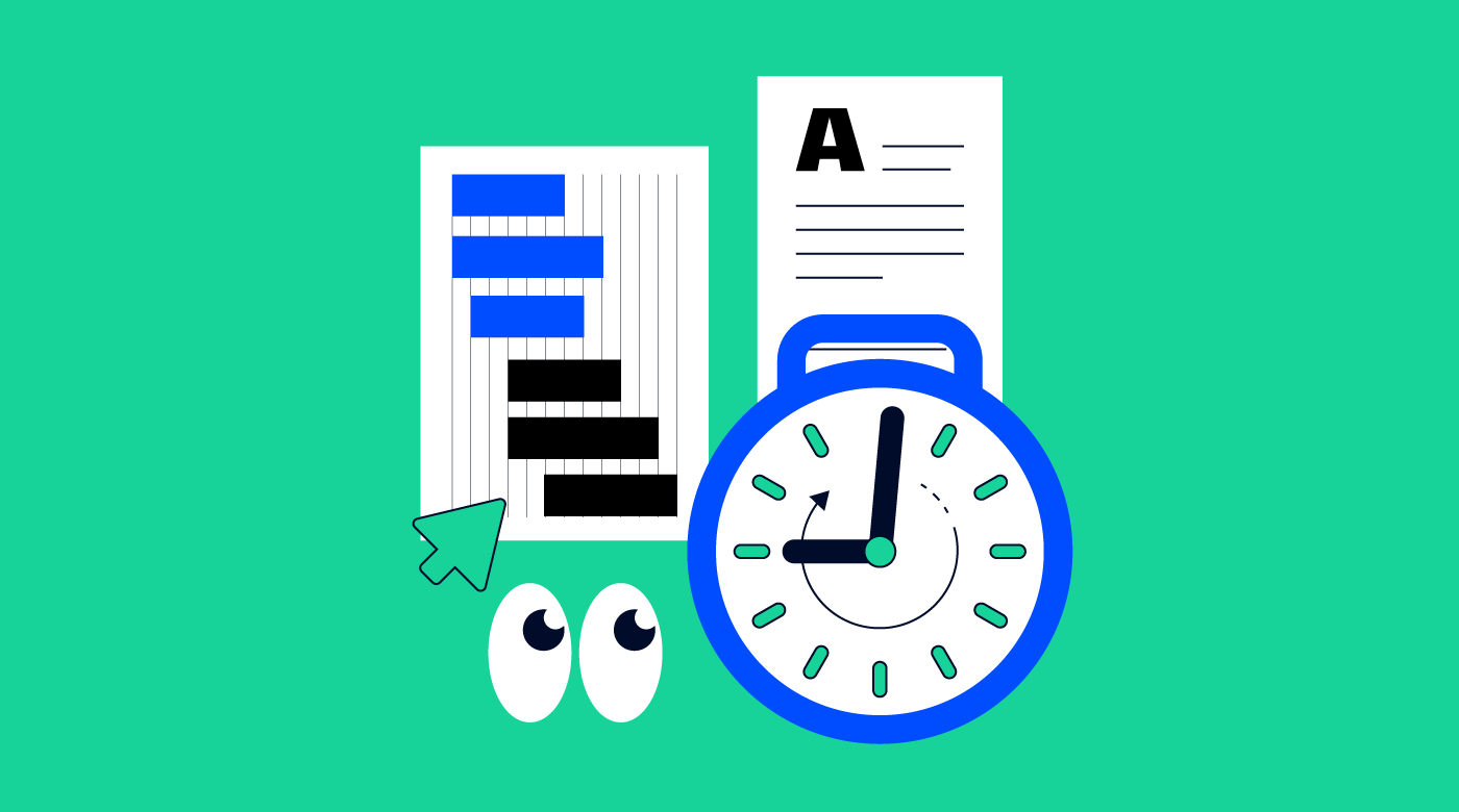 project manager looking at a clock and documents for why time tracking is bad