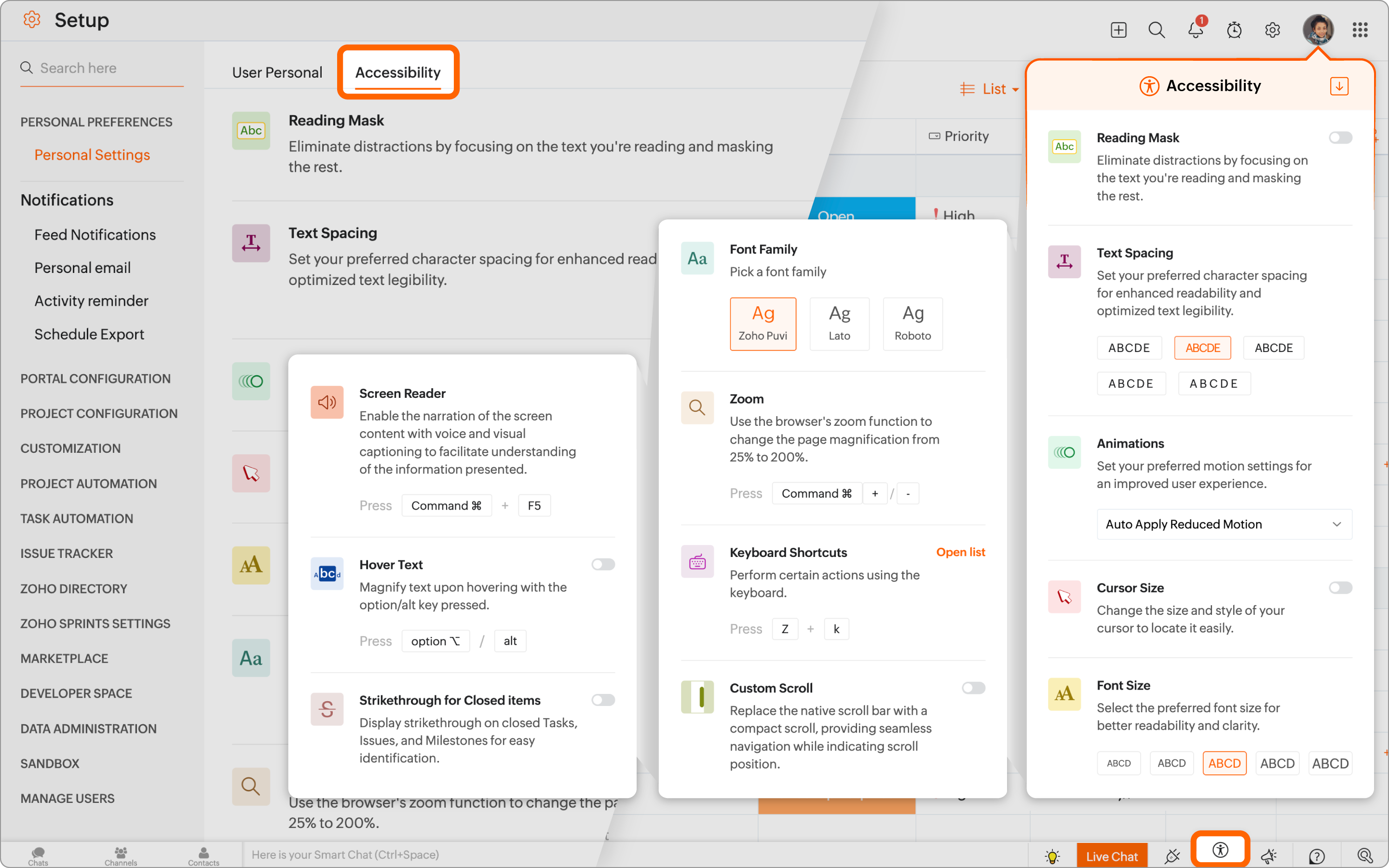 zoho projects accessibility screenshot