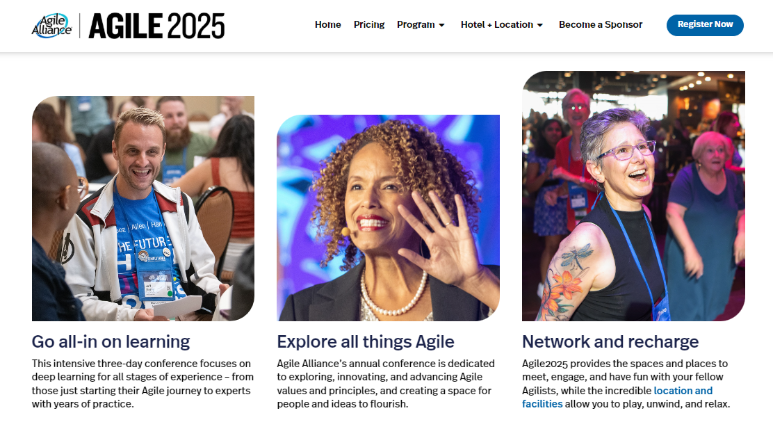 Agile 2025 conference website screenshot