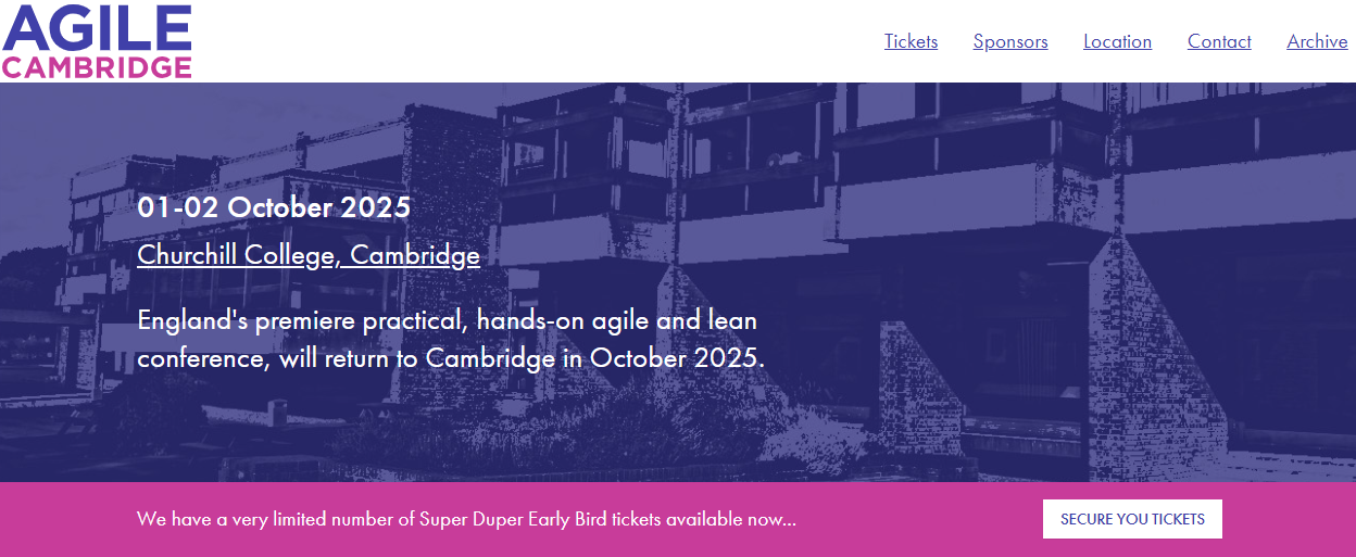 Agile Cambridge conference landing page screenshot