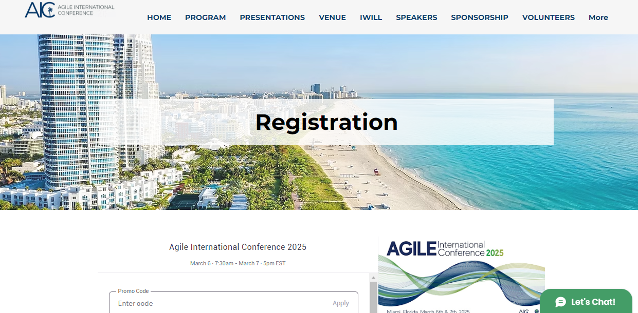Agile International Conference landing page screenshot