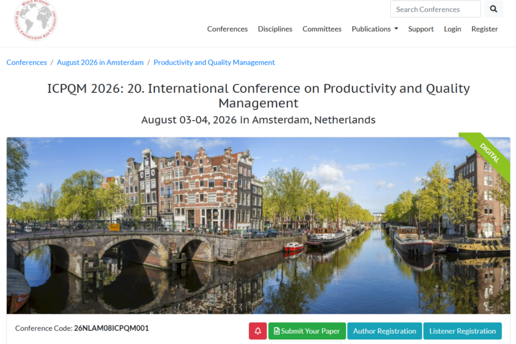 The ICPQM 2026 conference webpage