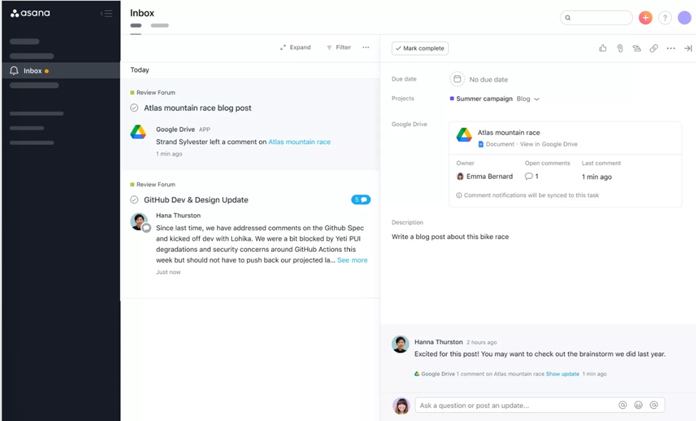 example of document management in asana