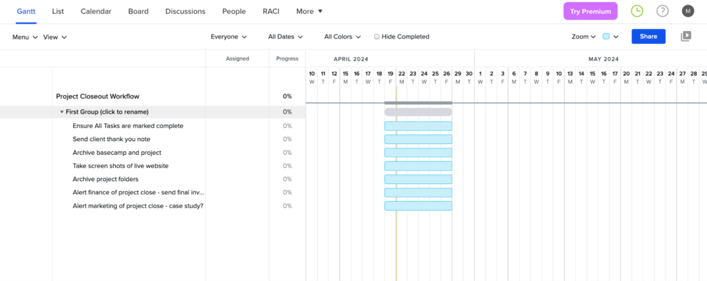 project closeout workflow example