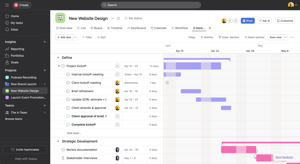 asana task list screenshot