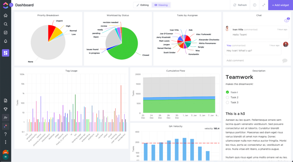 click up reporting tools screenshot