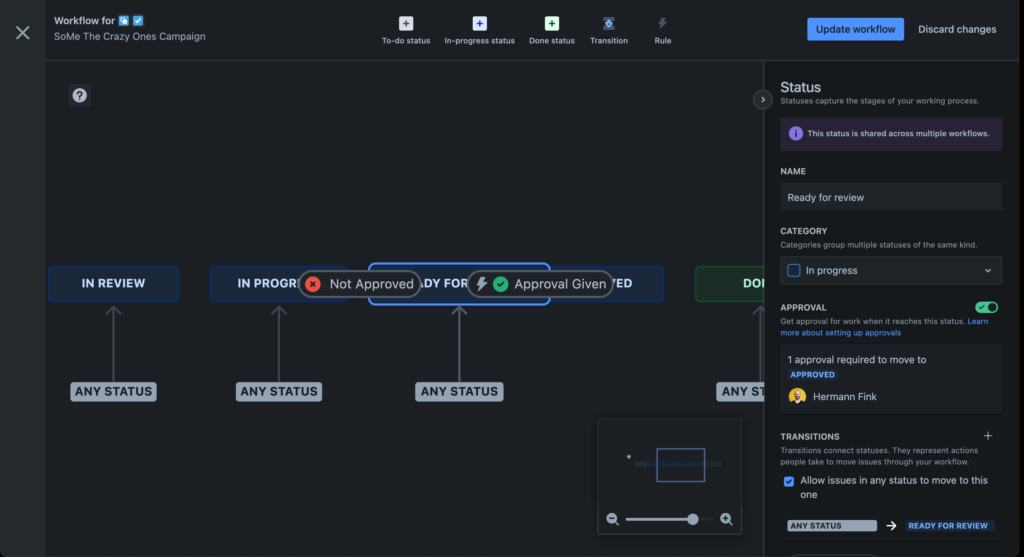 screenshot of an approval process in Jira