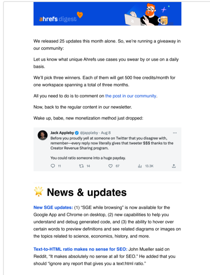 Ahref's Digest, digital agency newsletter