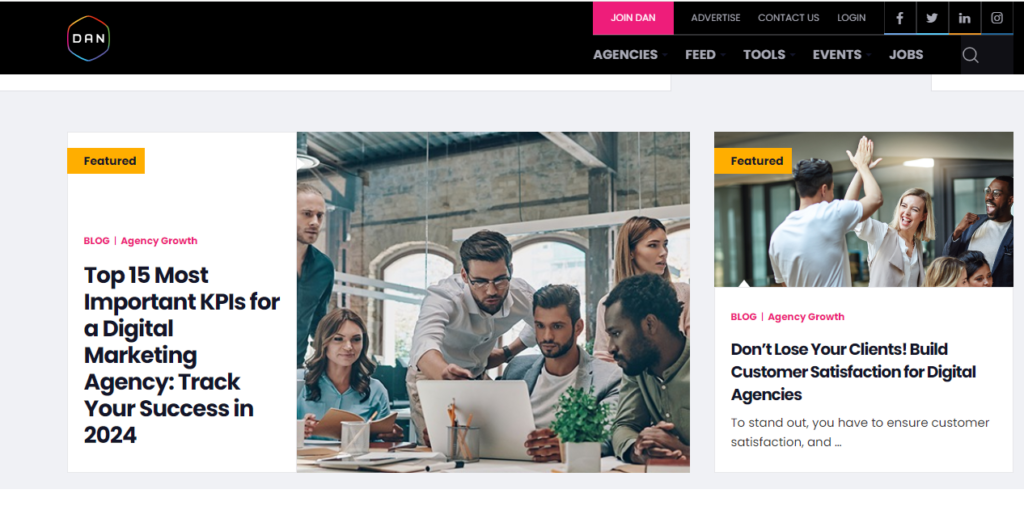 screenshot of The Digital Agency Network blog