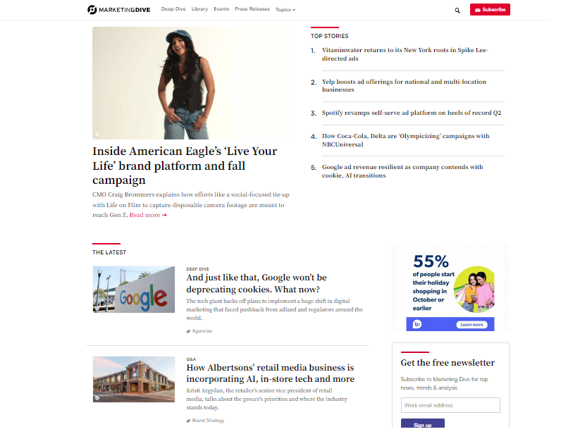 The Marketing Dive home page