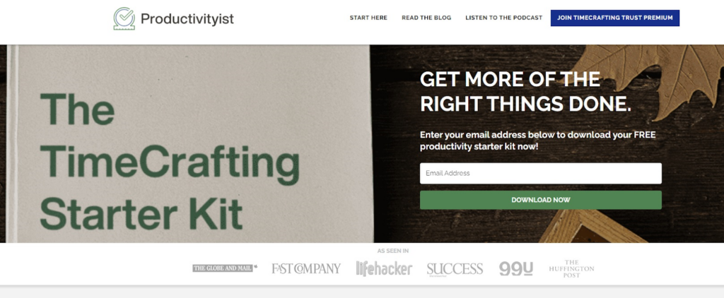 screenshot of Productivityist signup page