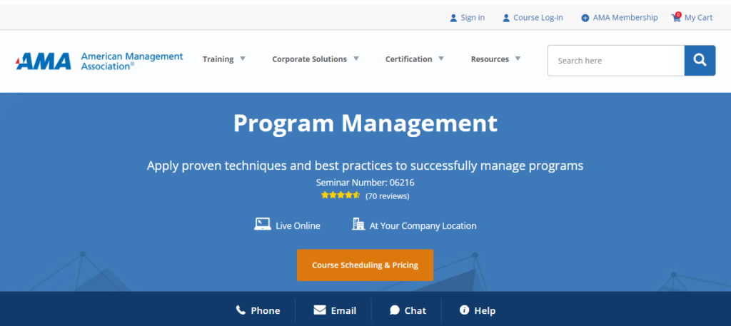 The AMA Program Management course landing page